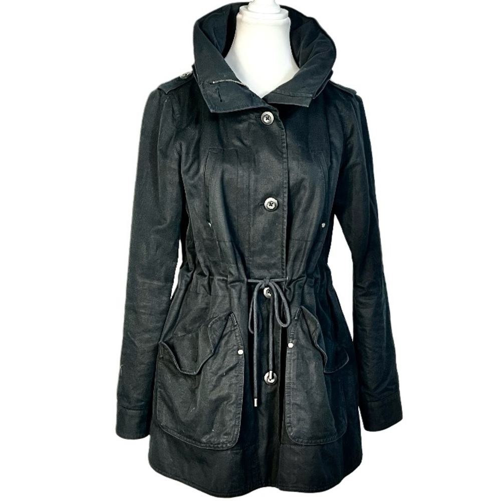 7 For All Mankind Utility Anorak Jacket Cinch Waist Hood Size S Black Minimalist